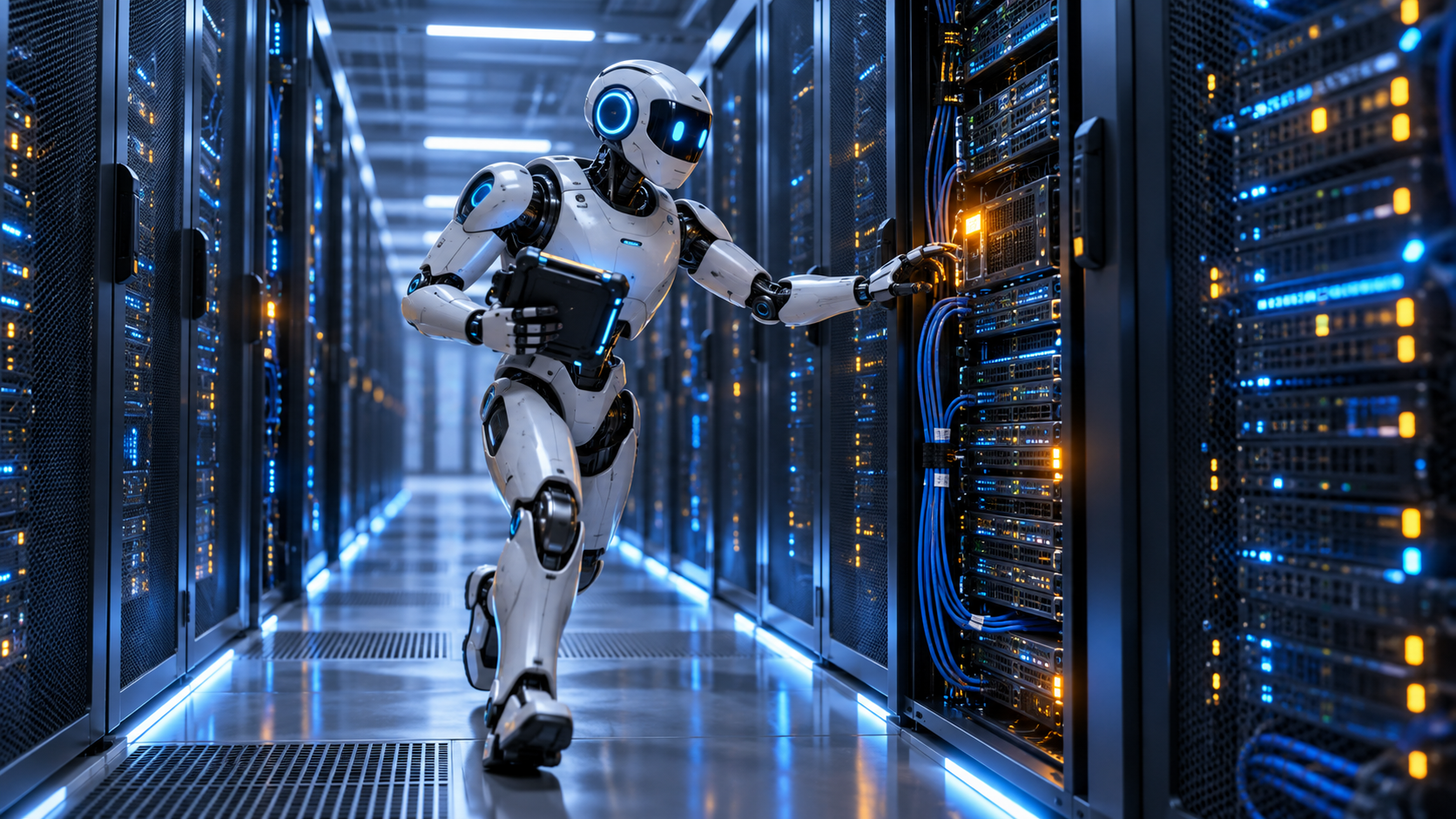 A robot troubleshooting servers in a data center